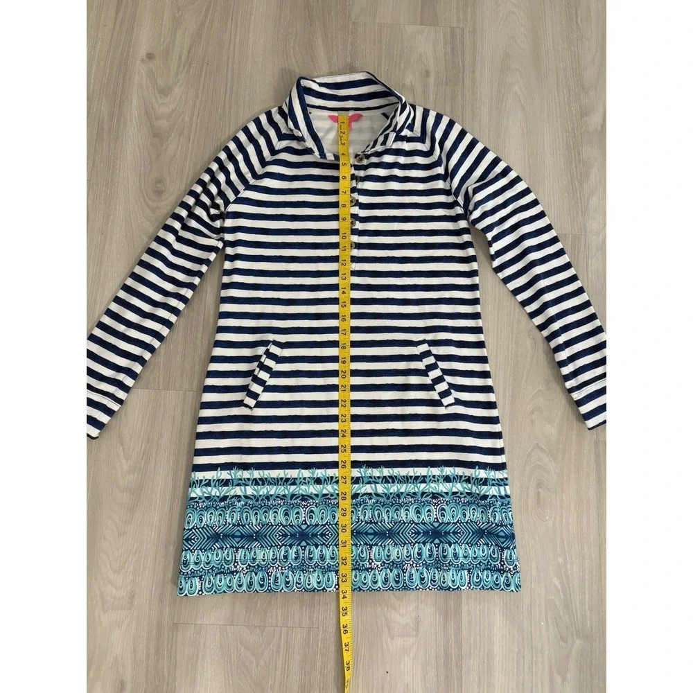 Lilly Pulitzer Women Dress Striped French Terry Navy White Blue Border Print M